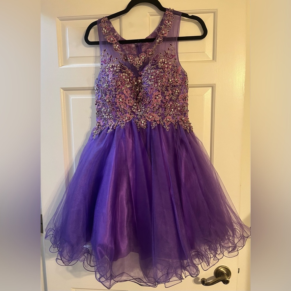 Purple Sequin Embellished Sleeveless Gown